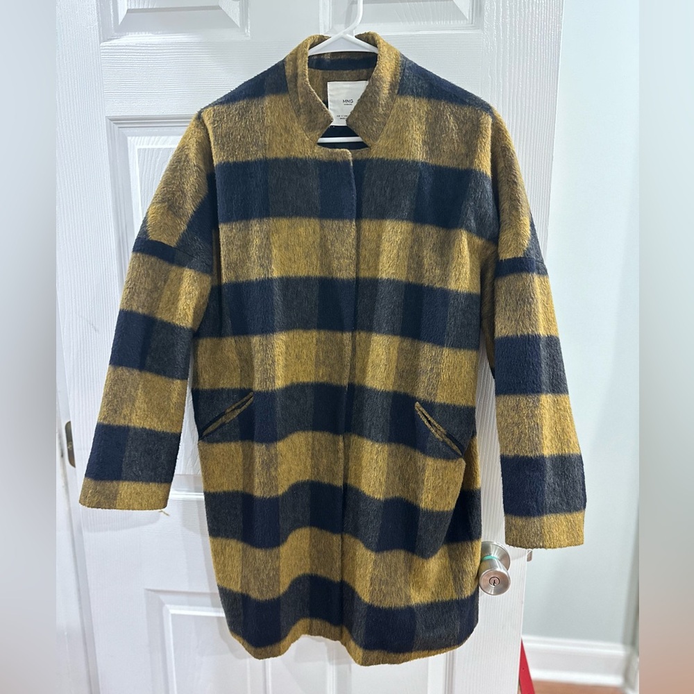 Mango yellow and black plaid button-up coat size XS